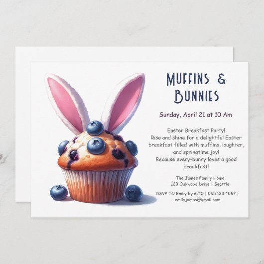 Muffins & Mornings - Osterfrühstück Party Einladung (Vorne/Hinten)