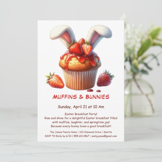 Muffins & Mornings - Osterfrühstück Party Einladung (Stehend Vorderseite)