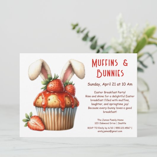 Muffins & Mornings - Osterfrühstück Party Einladung (Stehend Vorderseite)