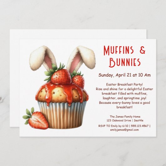 Muffins & Mornings - Osterfrühstück Party Einladung (Vorne/Hinten)