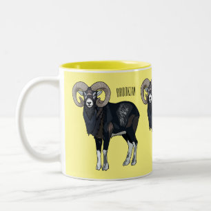 Mufflon-Schaf Cartoon-Illustration Zweifarbige Tasse