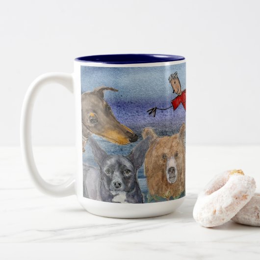 Mug #3 Joanna Flying Over Animals  Zweifarbige Tasse (Mit Donut)