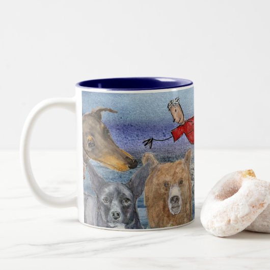 Mug #3 Joanna Flying Over Animals  Zweifarbige Tasse (Mit Donut)