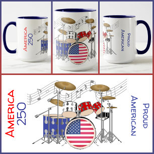 MUG - America 250 - Rot/Weiß/Blau - Schlagzeug-Set Tasse