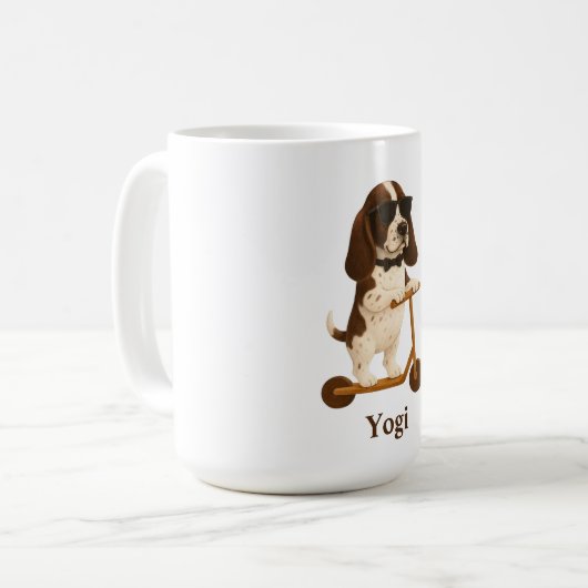 Mug Basset Hound Scooter Kaffeetasse (Vorderseite Links)