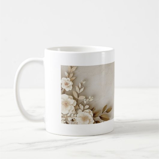 Mug Blanc à Motif Floral Texturé Beige et Crème Kaffeetasse (Links)