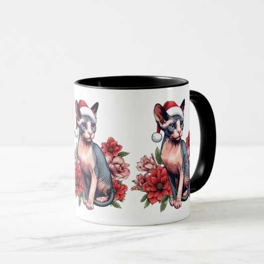 Mug | Christmas Sphynx Cat Tragen einer Weihnachts Kaffeetasse (VorderseiteRechts)