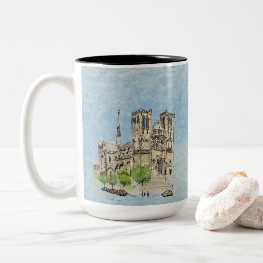 Mug: flying Joanna & Grace (light blue sky) Zweifarbige Tasse (Mit Donut)