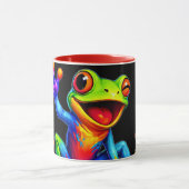 Mug fun und glänzend, fröhlicher, bunter Frosch. Tasse (Zentrum)