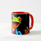 Mug fun und glänzend, fröhlicher, bunter Frosch. Tasse (VorderseiteRechts)