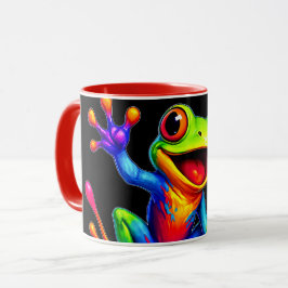 Mug fun und glänzend, fröhlicher, bunter Frosch. Tasse