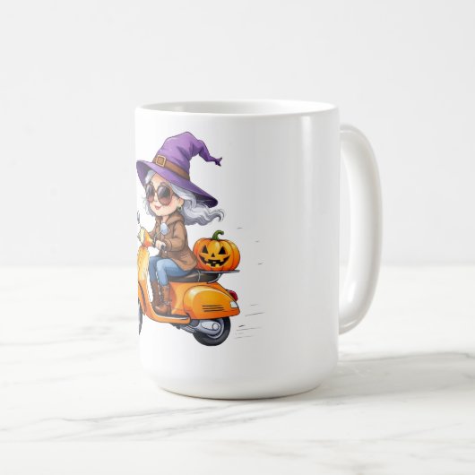 Mug Großmutter Chibi-Hexe auf Scoote Kaffeetasse (VorderseiteRechts)