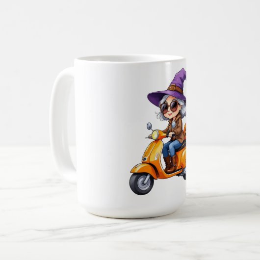 Mug Großmutter Chibi-Hexe auf Scoote Kaffeetasse (Vorderseite Links)