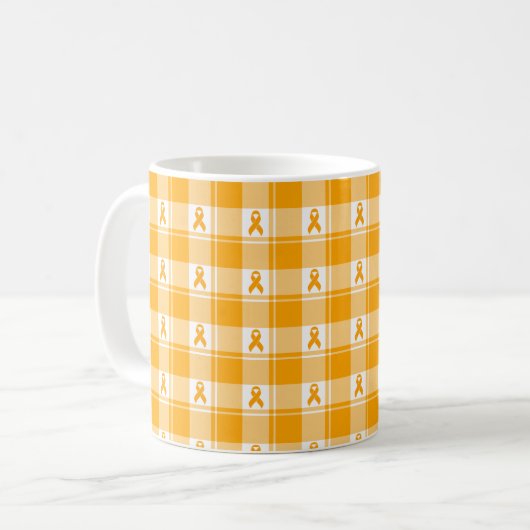 Mug Kidney Cancer Awareness Plaid, Orange Ribbon Kaffeetasse (Vorderseite Links)