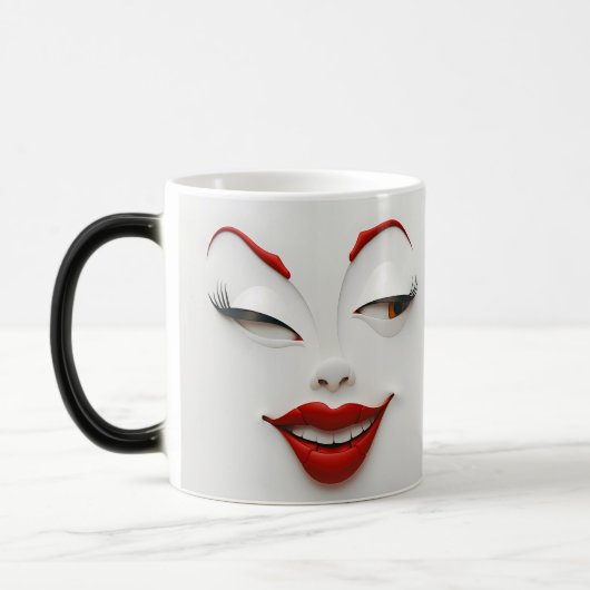 Mug Magic Sarcastic Women Face with Red Lips Verwandlungstasse (Links)