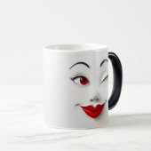 Mug Magic Sarcastic Women Face with Red Lips Verwandlungstasse (VorderseiteRechts)