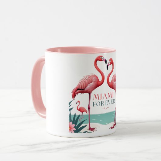Mug Miami - Pinke Flamingos und tropische Palmen Tasse (Vorderseite Links)