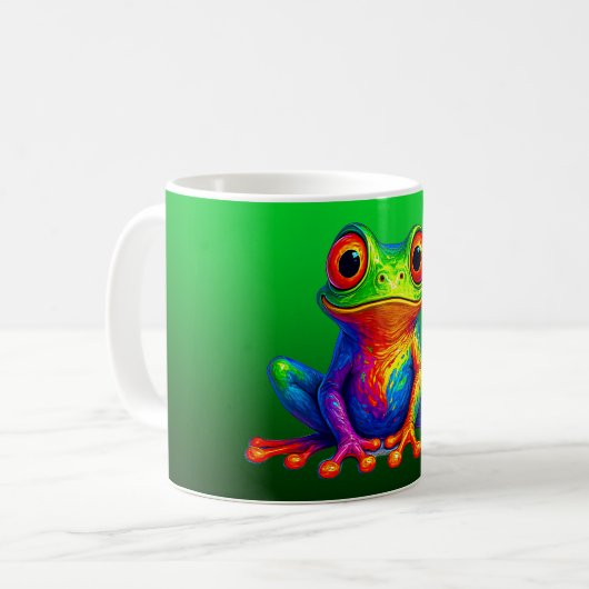 Mug mit einem hellen Frosch. Kaffeetasse (Vorderseite Links)
