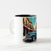 Mug mit Oldtimer aus den 1940ern Zweifarbige Tasse (Vorderseite Links)