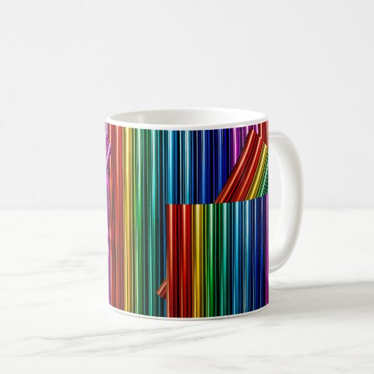 Mug mit stilisiertem Farblichtbogendesign. Kaffeetasse (VorderseiteRechts)