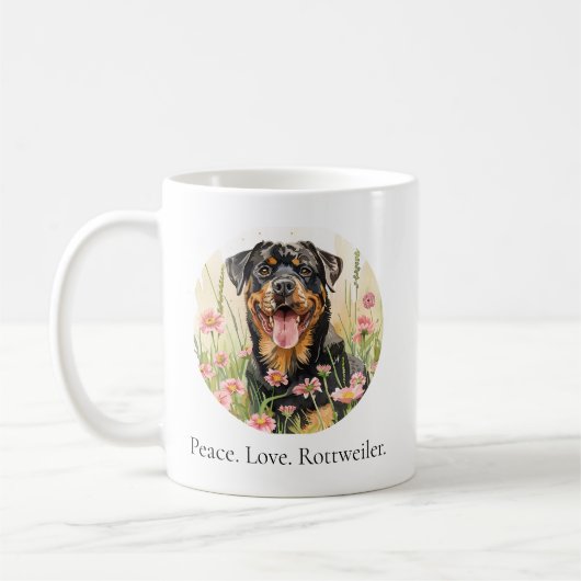  Mug – Peace Love Rottweiler – Watercolor  Kaffeetasse (Links)