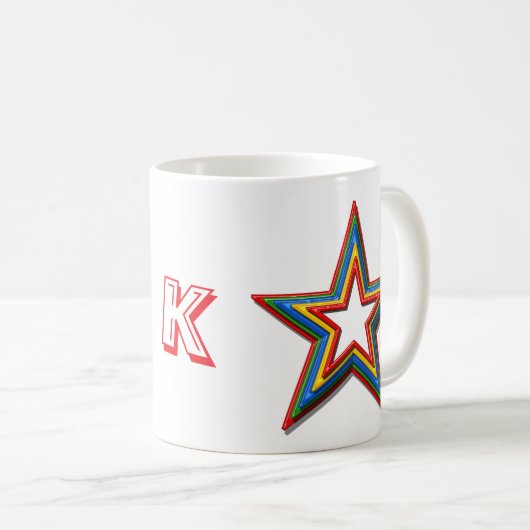 Mug - Rainbow Colored Stars and Initial Kaffeetasse (VorderseiteRechts)