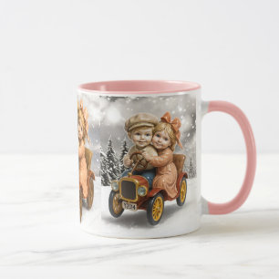 Mug Retro. Kinder im alten Auto. Tasse