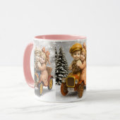 Mug Retro. Kinder im alten Auto. Tasse (Vorderseite Links)