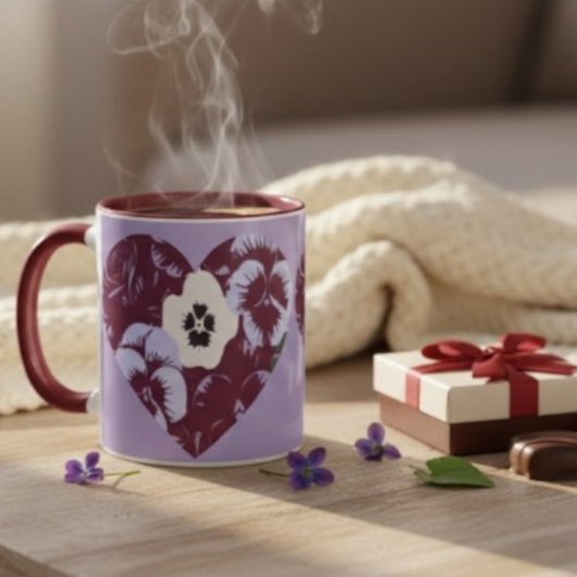 Mug Saint-Valentin "Cœur de Violettes"  Tasse
