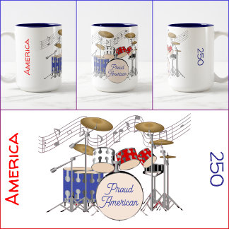 MUG - Schlagzeug - Rot - Weiß - Blau - Amerika 250 Zweifarbige Tasse