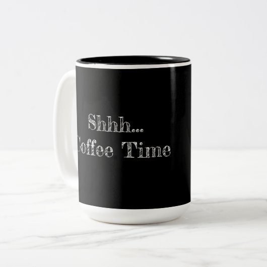 Mug: "Shhh... Coffee Time" Zweifarbige Tasse (Vorderseite Links)