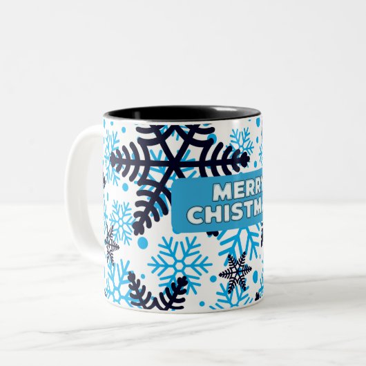 Mug Snowflake Pattern with Merry Christm Zweifarbige Tasse (Vorderseite Links)
