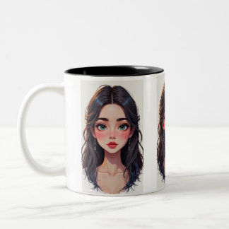 Mug with a Colorful Cartoon Girl Face Zweifarbige Tasse