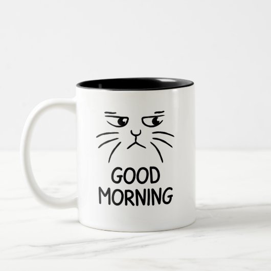 Mug with Cat, good morning, grumpy cat Zweifarbige Tasse (Links)