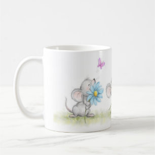 Mug with three Mice Holding pretty flowers Kaffeetasse