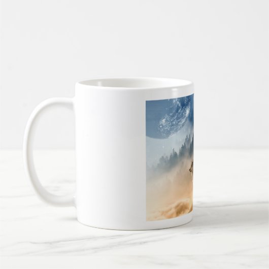 Mug, WOOD SCREEN, howling wolf, photo Kaffeetasse (Links)