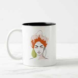 Mug zeichnung der Frau "She World" Zweifarbige Tasse