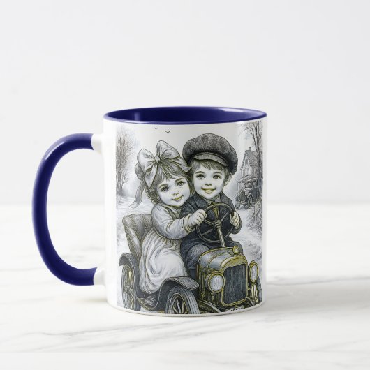 Mug zwei Kinder in einem Golfwagen. Tasse (Links)