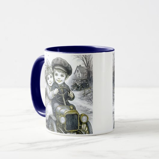 Mug zwei Kinder in einem Golfwagen. Tasse (Vorderseite Links)