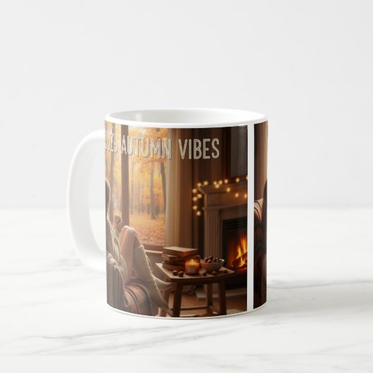 MugCozy Autumn Vibes Mug (Fireplace &(Custom Name) Kaffeetasse (Vorderseite Links)