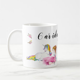 Mugg 6 år idag med prinsessa, enhörning och slot kaffeetasse
