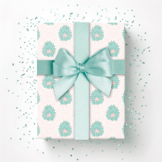 Mughal Bloom Dot in Teal and Flamingo Geschenkpapier