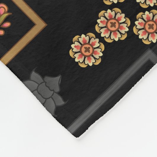 Mughal Floral Motif: Schwarz Nahtlos. Fleecedecke (Ecke)