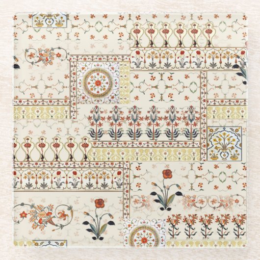 Mughal Floral Paisley: Ethnic Digital Elegance. Glasuntersetzer (Vorderseite)