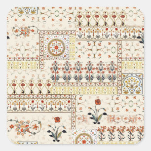 Mughal Floral Paisley: Ethnische digitale Eleganz. Quadratischer Aufkleber