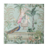 Mughal Garden Parrot Peacock Tropenwald Fliese (Vorderseite)