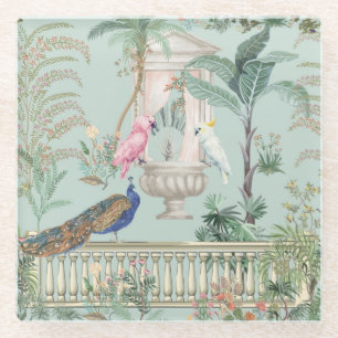 Mughal Garden Parrot Peacock Tropenwald Glasuntersetzer