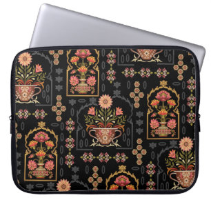 Mughales Motivanordnung: Nahtlos schwarzes Muster. Laptopschutzhülle