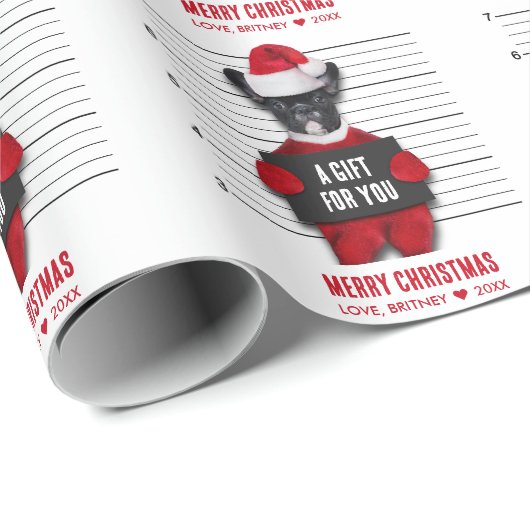Mugshot Bad Santa's Dog Funny Christmas Geschenkpapier (Rolleneckpunkt)