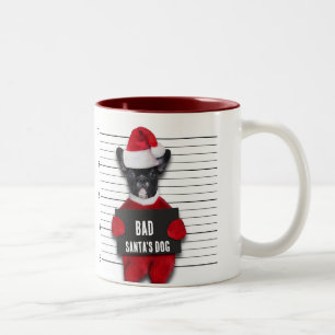 Mugshot Bad Santa's Dog Funny Christmas Zweifarbige Tasse